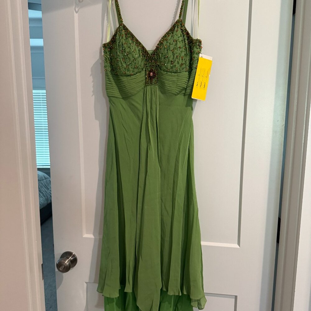Sue Wong Nocturne Dress 6 4 Evening Cocktail #34 SILK Midi Green Orange Beaded